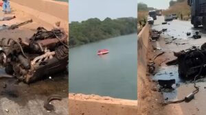Motorista escapa com vida após caminhão cair de ponte da MT-140